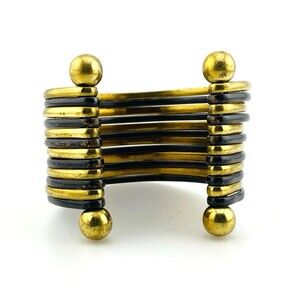 Vintage Brutalist Brass Copper Cuff Bracelet Wide Mixed Metal Unisex 116.6g